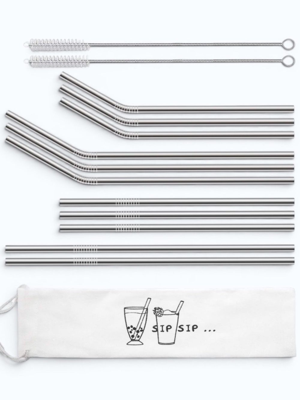 Hiware Stainless Steel Reusable Straw Set w Case & Brushes